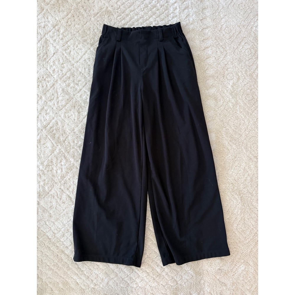 Halara Black Wide Leg Pleated High Waisted Pants Elastic Waist Size M Regular
